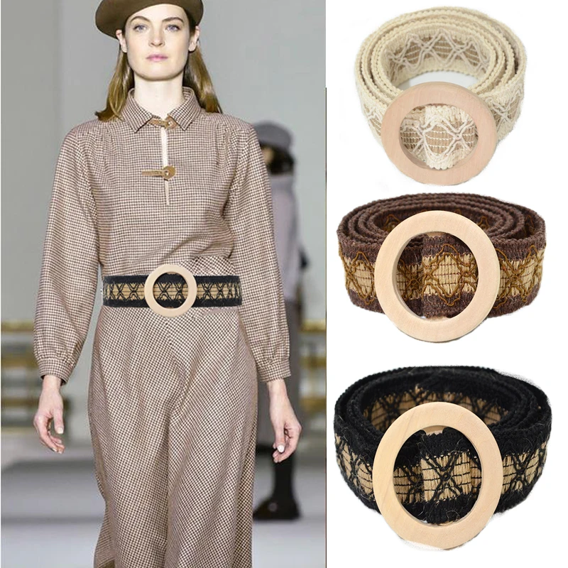

Luxury Brand 2020 New Fashion Round Woven Wooden Buckle Ladies Belts Casual Wild Decoration Female Belt Pants Belt Bg-1506