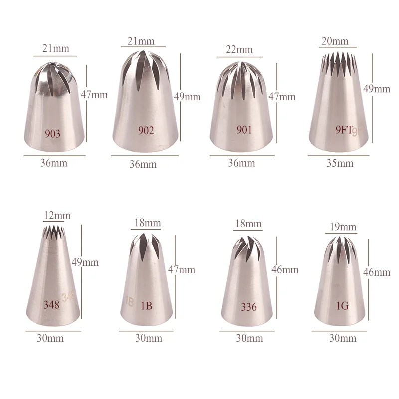 8pcs Large Metal Cookies Tip Sets  Cream Decoration Tips Set Pastry Tools Stainless Steel Piping Icing Nozzle Cupcake