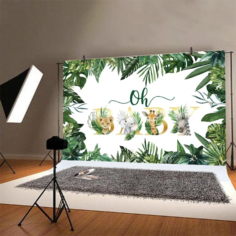 Oh bebê pano de fundo selva safari animal recém-nascido 1st festa de aniversário chá de fraldas fotografia fundo foto estúdio adereços banner