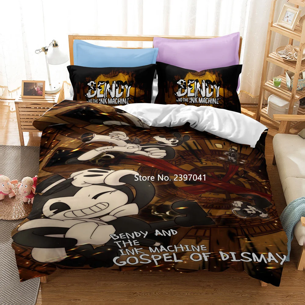 

3 Horror Game Bendy and Ink Machine Tool Accessory Set 2-3 Piece Cartoon Down Quilt Cover Pillowcase Children's Home Textile