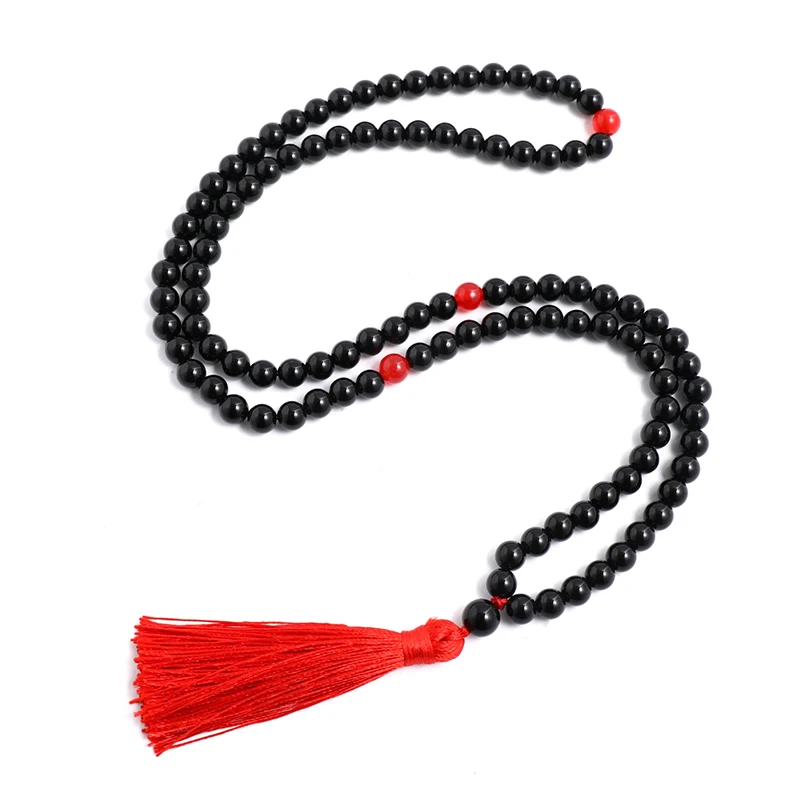 8mm Natural Stone Black Onyx Red Agate Japamala Sets Prayer Jewelry Yoga Meditation 108 Mala Beads Neckalce