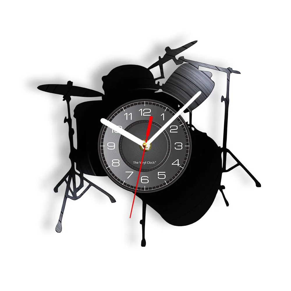 Drum Rack Set Rock and Roll Vinyl Album Record Clock Band Music Room Art Retro CD Disk Crafts Percussionist Musical Drummer Gift