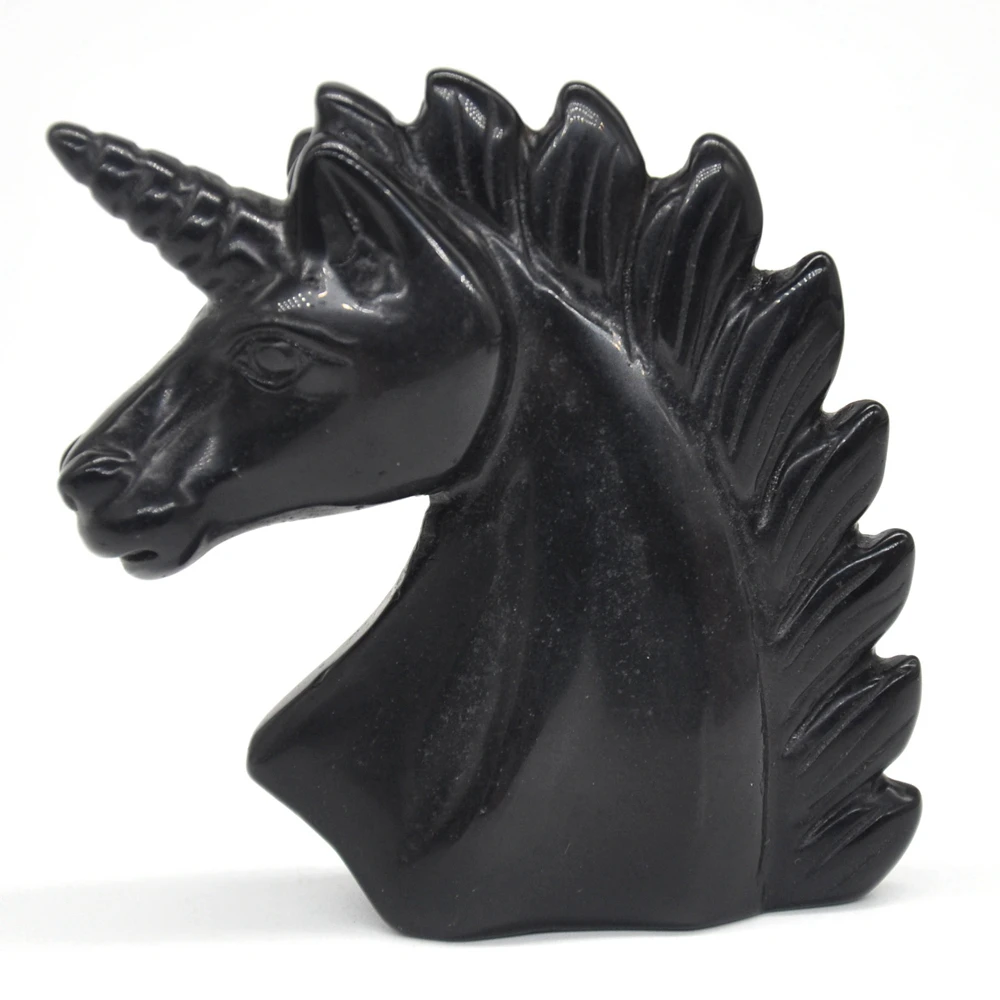 

2" Unicorn Statue Natural Black Obsidian Stone Carved Home Decoration Healing Crystal Reiki Figurine Spiritual Gemstone Omament