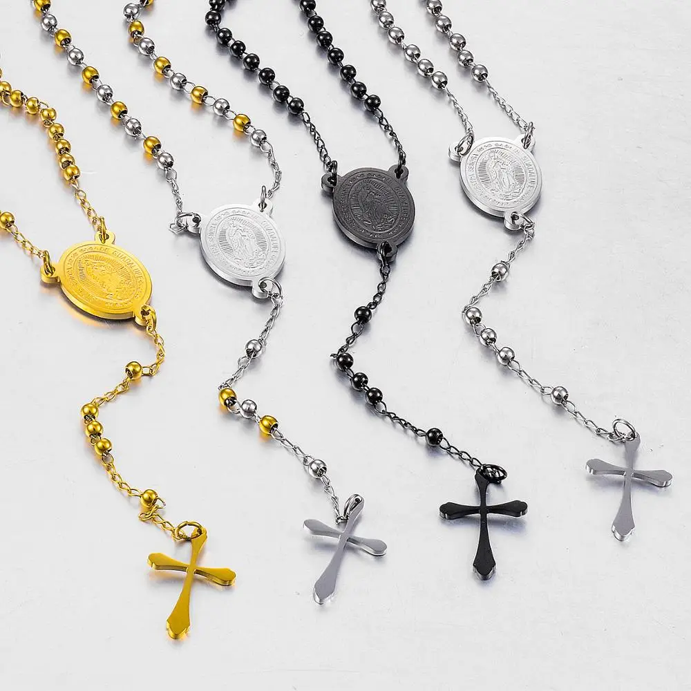 New Fashion Cross Rosary Necklace Classic Prayer Jesus Chain Jewelry Men and Women