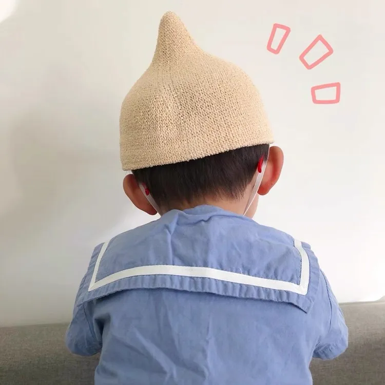 Korean Style Children Baby Straw Plaited Visor Peaked Hat for Boys Girls Cute Pointy Top Outdoor Sunhats Summer Kids Hats Caps