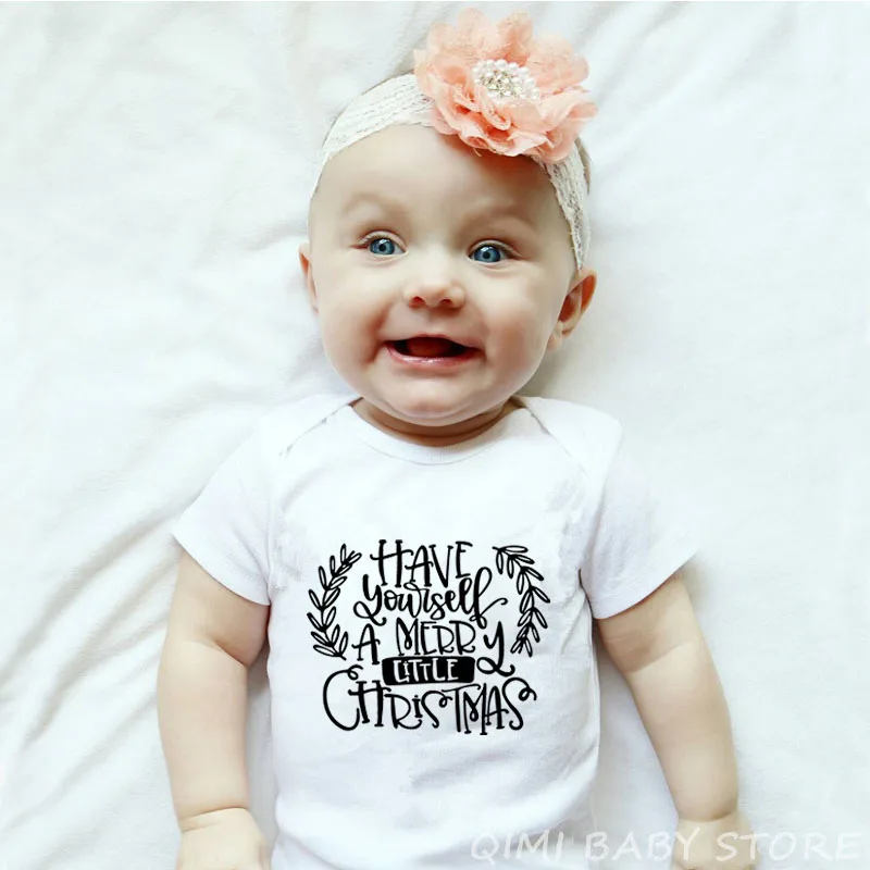 Infant Newborn Baby Girls Boys Merry Christmas Letter Print Romper Jumpsuit Outfit Cotton Babe Christmas Clothes