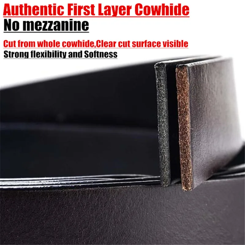 10p Authentic 3.8cm Width Men Genuine Leather Belts,First Layer Cowhide PinHole Buckle Waistband,with Copper Buckle L:115-125cm