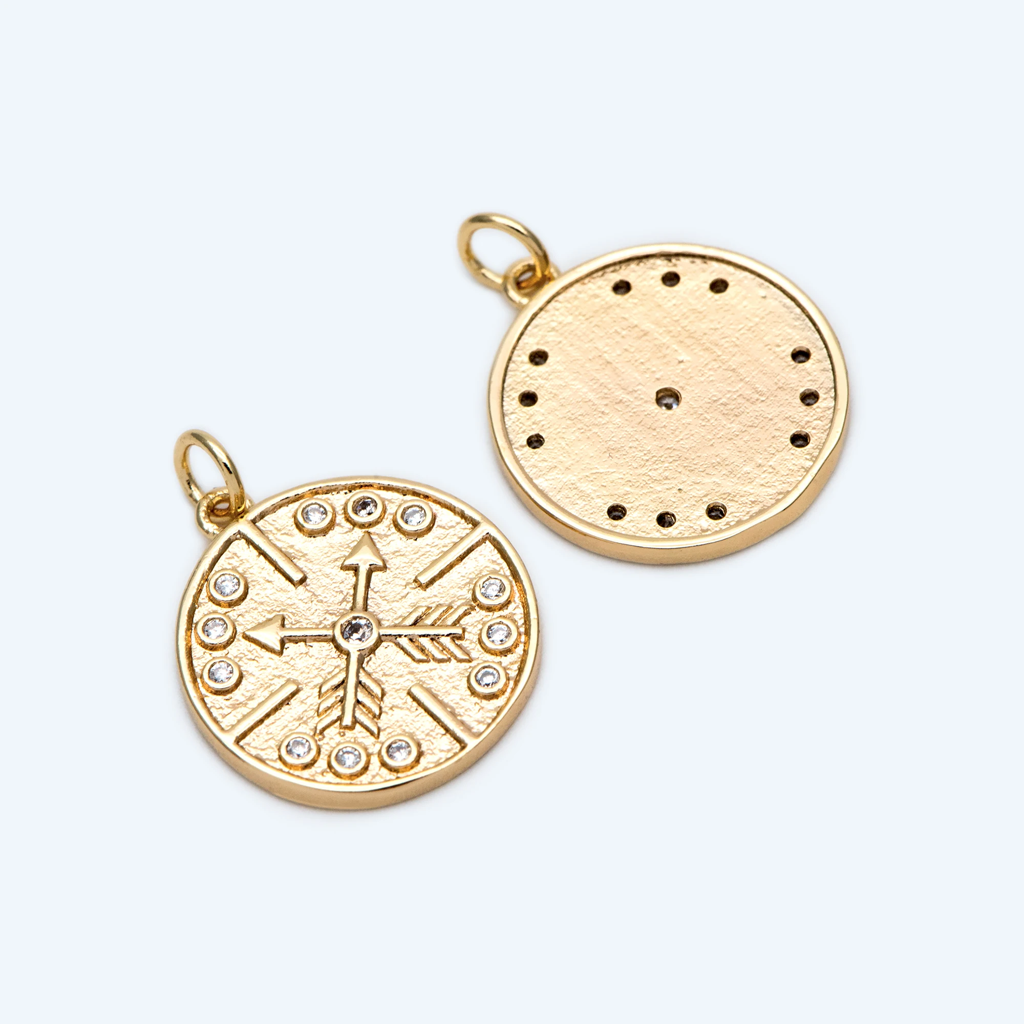 10pcs Arrow Disc Charms 21x18mm, 18K Gold Plated Brass, Round Disk Pendants For Jewelry DIY Findings (GB-1873-1)