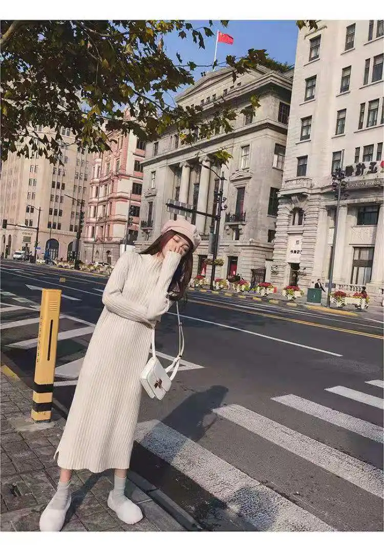 Long Distance supervisors Women's Long dress Autumn / Winter turtleneck Wearing a jumper DEteFemme