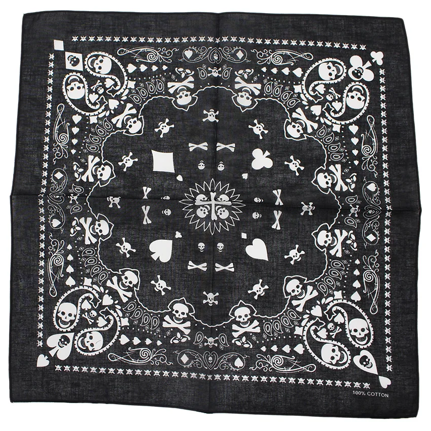 Skull Bandana Square Scarf 100% Cotton Square Handkerchief Hip Hop Sport Paisley Bicycle Head Scarf Woman Scarves For Neck