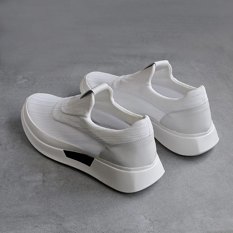 Trắng Slip-On Giày Nam Giày Thoáng Khí Thời Trang Mùa Thu Nền Tảng Quần Jogger Espadrille Nam Đi Giày