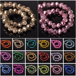 Rondelle Faceted Crystal Glass Metal Plated Colors 4mm 6mm 8mm 10mm Loose Spacer Beads for Jewelry Making DIY Crafts Findings