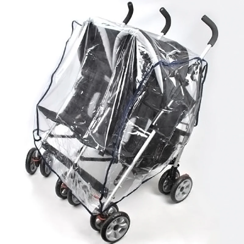 Universal Side-by-side Twin Stroller Rain Cover Adjustable Windproof Dustproof And Transparent Ventilated For Baby Cover Ca K9S0