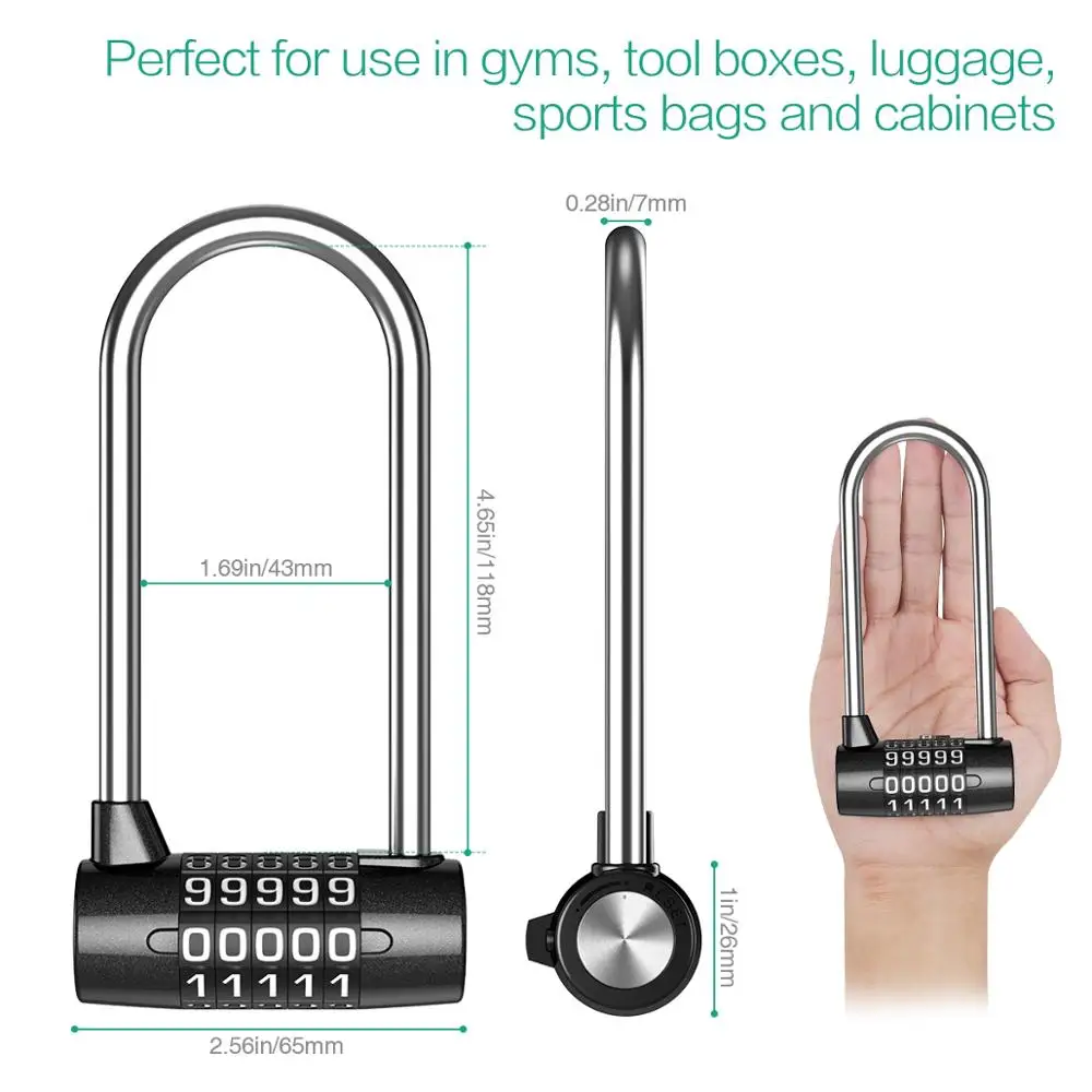 ORIA 5 Digit Combination Lock Waterproof Security Padlock Outdoor Safety Gym Door Lock Lengthened Shackle Lock