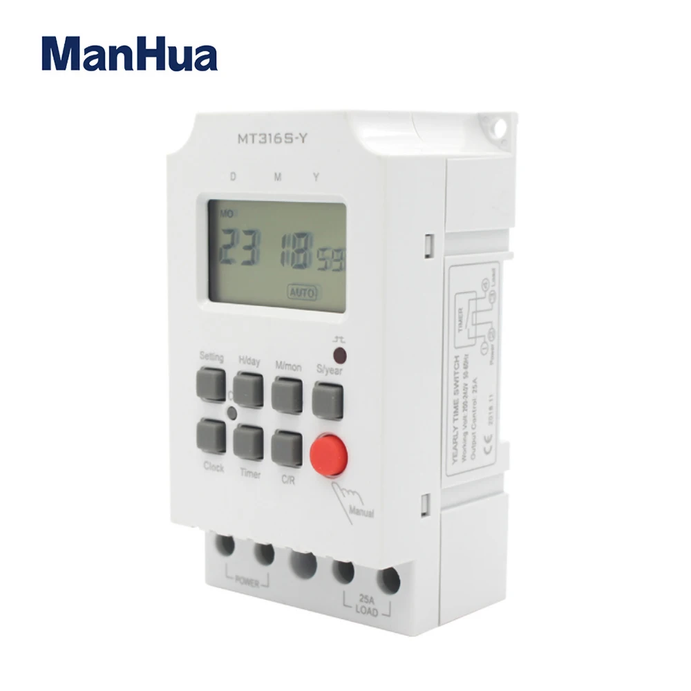 ManHua MT316S-Y 220VAC 25A Din Rail Programmable Timer with LCD Daily/Monthly Timer/Yearly Digital Time Switch