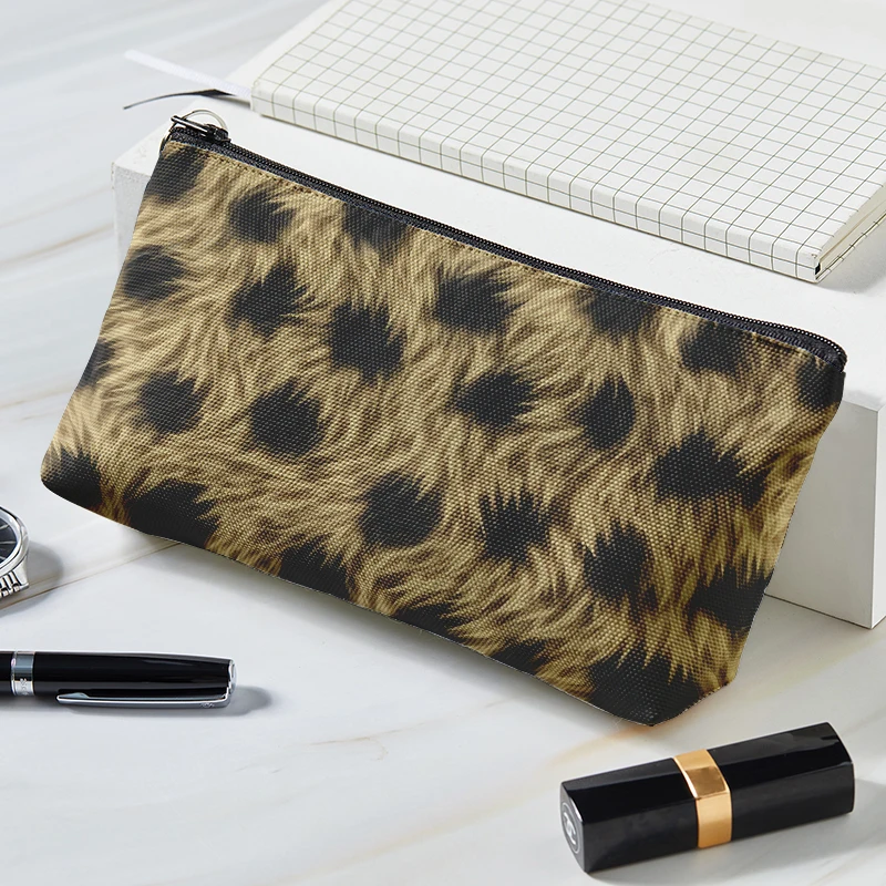 Borsa per trucco con stampa leopardo Sexy borsa per cosmetici in tela con stampa leopardo di moda borsa per monete cosmetica da donna quadrata