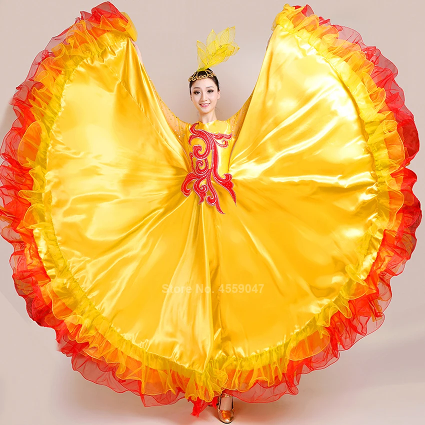 Nuovo Flamenco Gonne Da Ballo Spagnolo di Carnevale Vestiti di Prestazione Costume Gypsy Gonna di Pizzo Donna Bigdance Spagna Coro Vestito