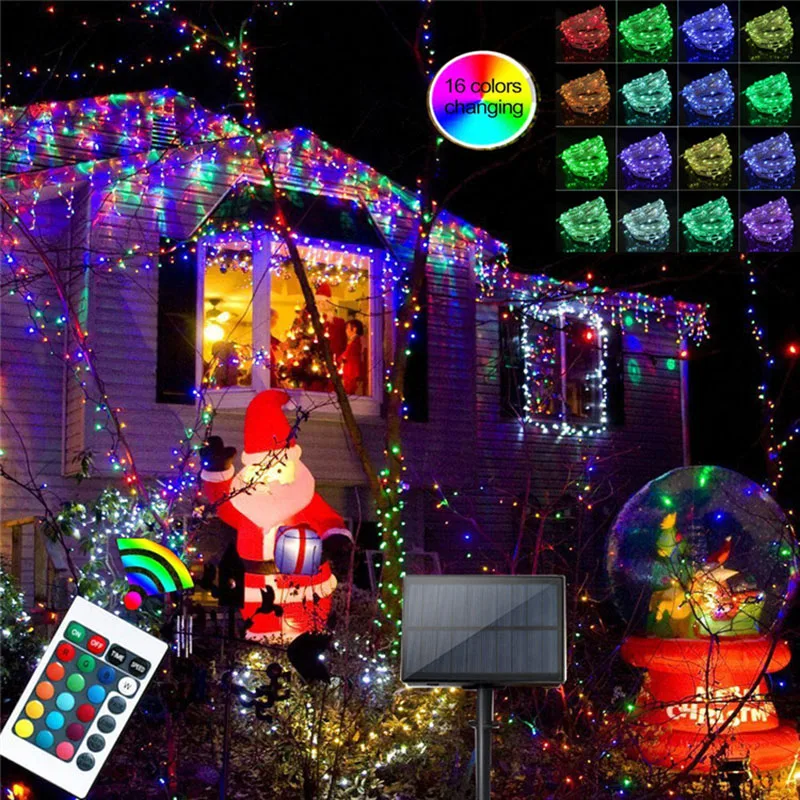 ledクリスマスライトガーランド16色変更ライト銅線屋外パーティーの装飾2020