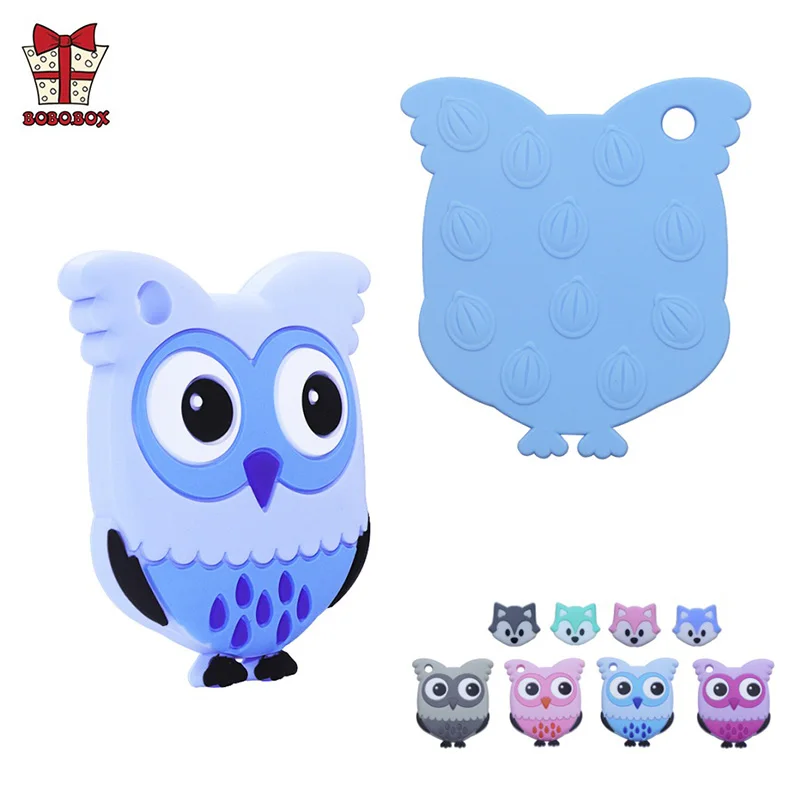 BOBO.BOX 1PC Silicone Teethers Food Grade Baby Tiny Rod DIY Teething Necklace Beads Owl Fox Penguin Flamingo Cartoon Animals Toy