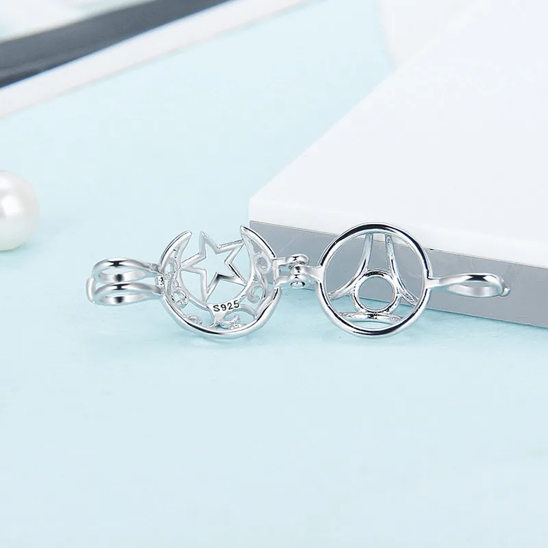 CLUCI Silver 925 Star Ball Shaped Pearl Locket Cage Pendant for Pearl Jewelry Women 925 Sterling Silver Charms Pendant SC101SB