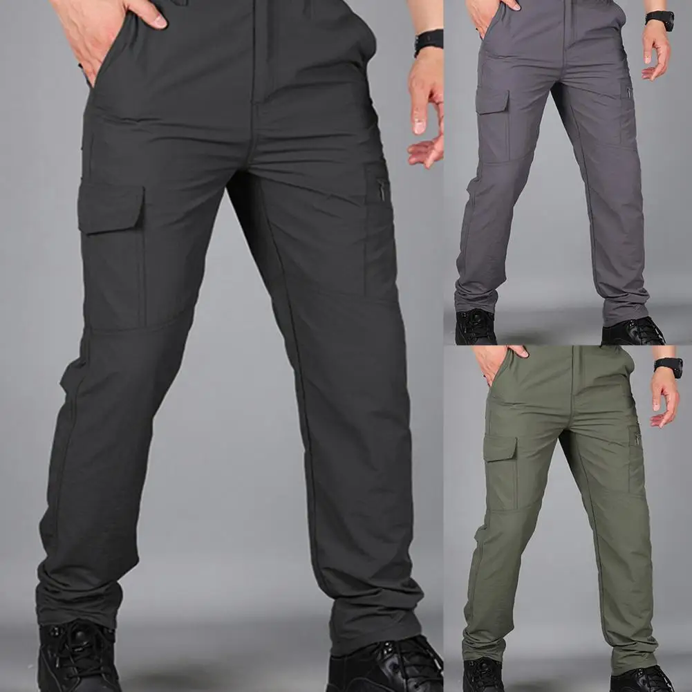 

Multi Pockets Cargo Pants Solid Color Breathable Elastic Waist Camping Pants Workwear Casual Pants Plus Large Size Comfortable