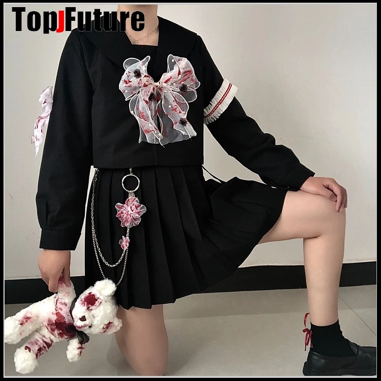 

gothic Lolita cosplay costume Japanese sailor suit [blood stained] orthodox JK uniform, hand made, bloody, dark wind, basic