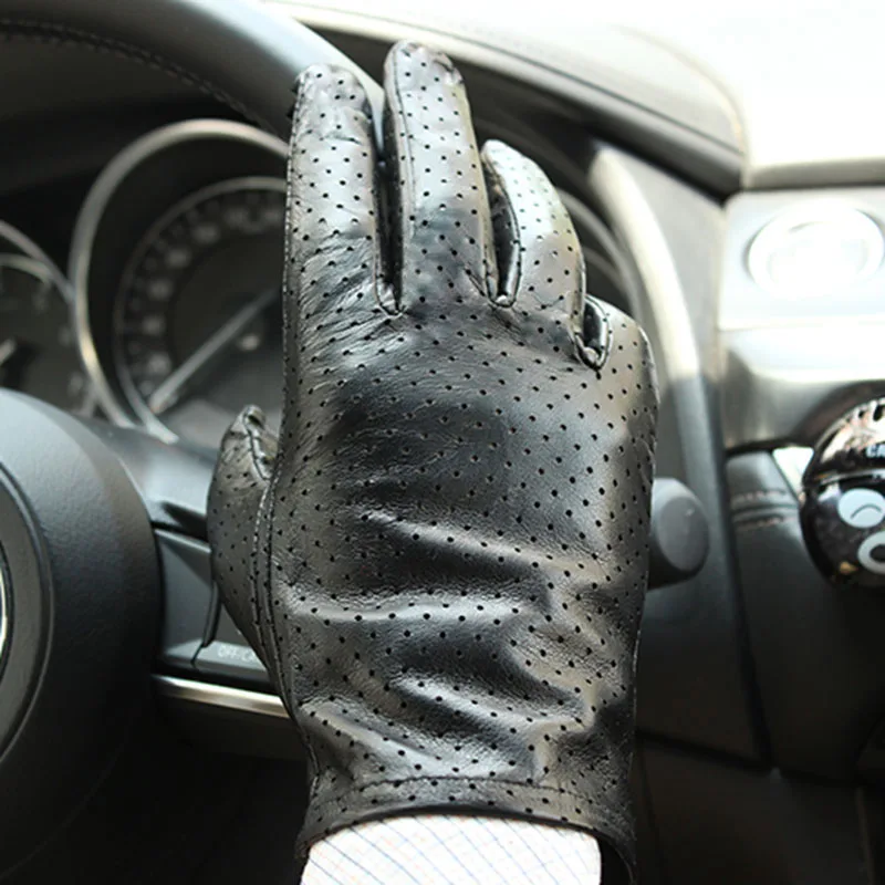 Summer Driver Driving Leather Gloves Men\'s Black High-end Imported Goat Leather Single-Layer Thin Section Fashion New Finger