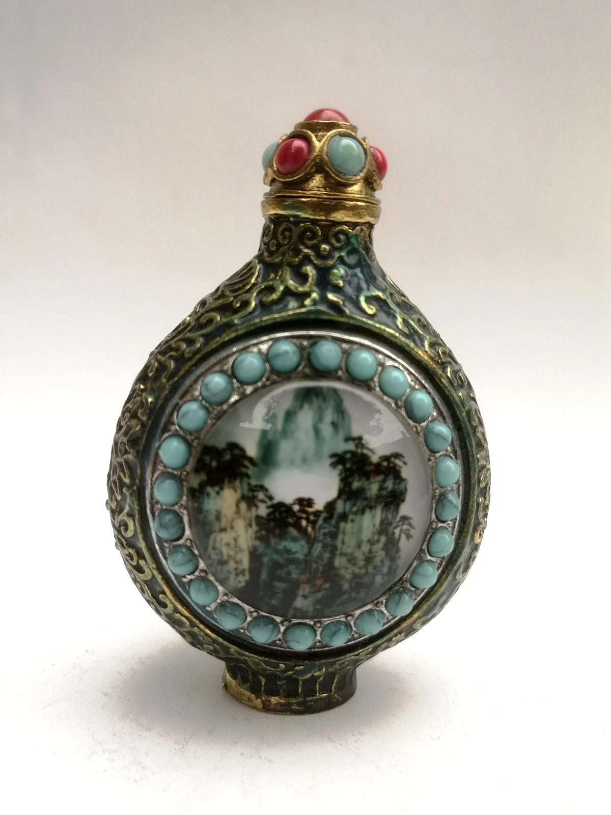 CULTUER ART Collection Old China Cloisonne Bronze Carving Inlay Jewelry  landscape painting Snuff bottles Decoration Gift