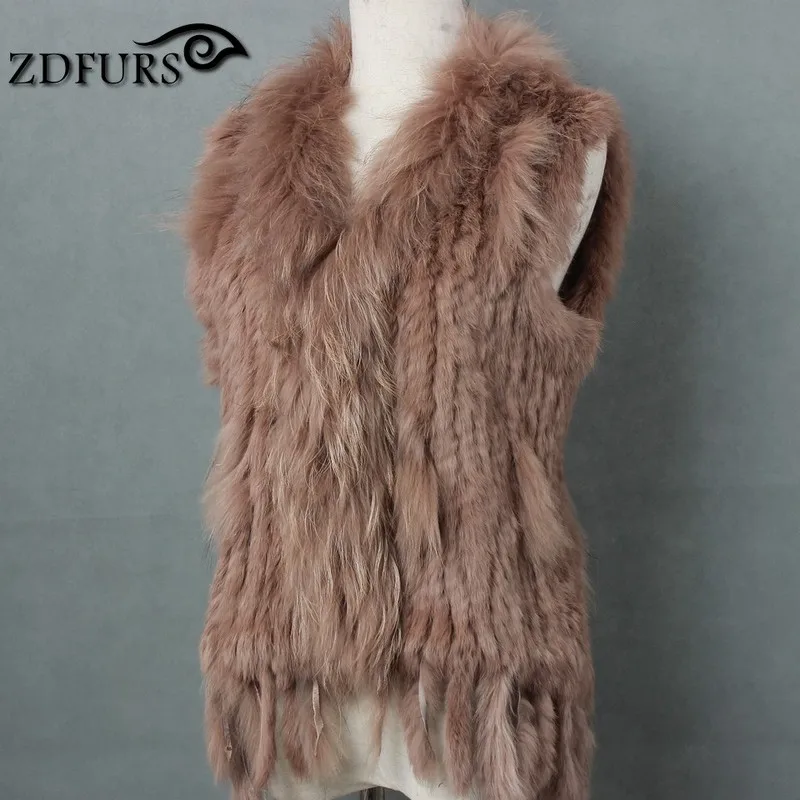 

2020 FXFURS fashion natural real rabbit fur vest with raccoon fur collar waistcoat/jackets rex rabbit knitted winter for women