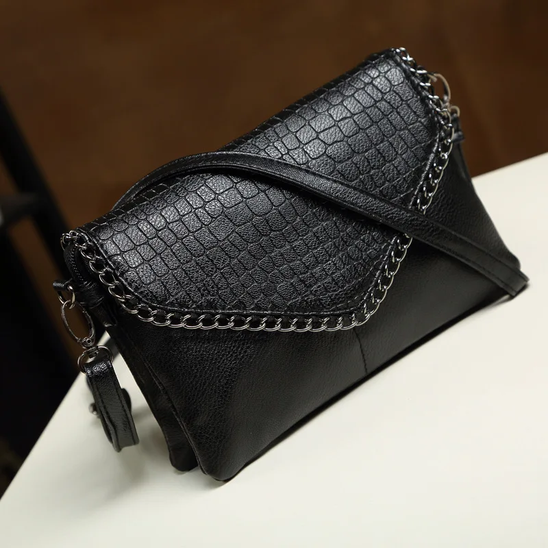 Casual Crossbody Bag Female Shoulder Messenger Bags Black PU Leather 2023 Trend Women Stone Print Chain Envelope Clutch Purses