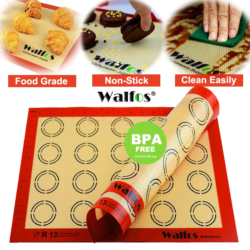 WALFOS Non-Stick Silicone Baking Mat Pad Sheet Baking Pastry Tools Rolling Dough Mat Large Size for Cake Cookie Macaron