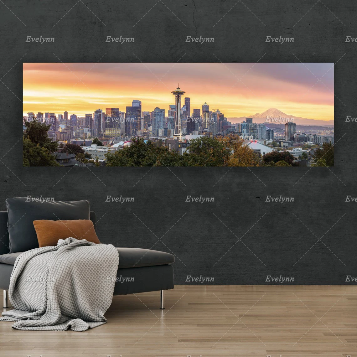 Seattle Skyline Panoramic Print Wall Decor il Painting Posters and Prints on Canvas Wall Art Picture for Living Room Decoration