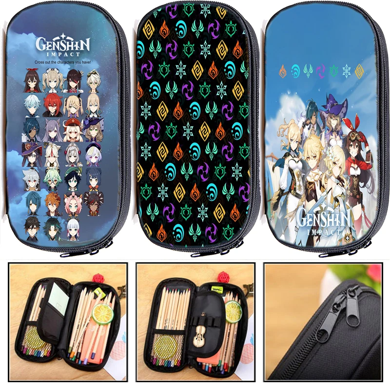 Multifunction Genshin Impact Children Pencil Case Kids Cartoon Pen Bags Students Stationery Bags Boys Girls Anime Pencil Box