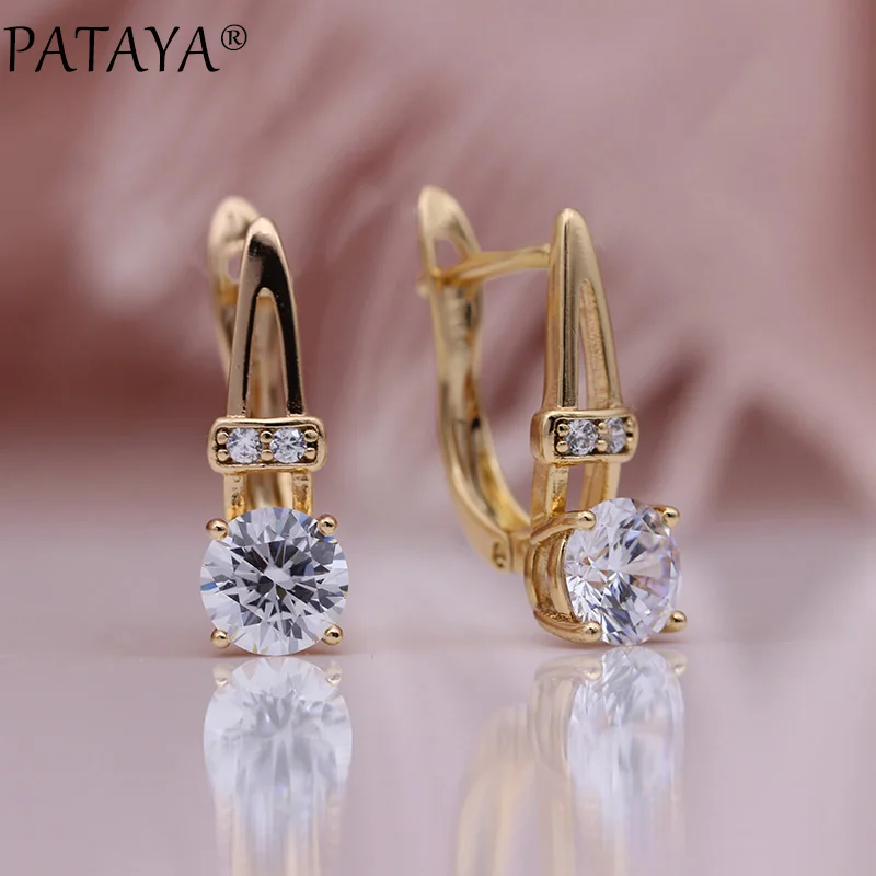 PATAYA New Women Round Dangle Earrings 585 Rose Gold Color Natural Zircon Earrings Micro-wax Inlay Wedding Cute Fashion Jewelry