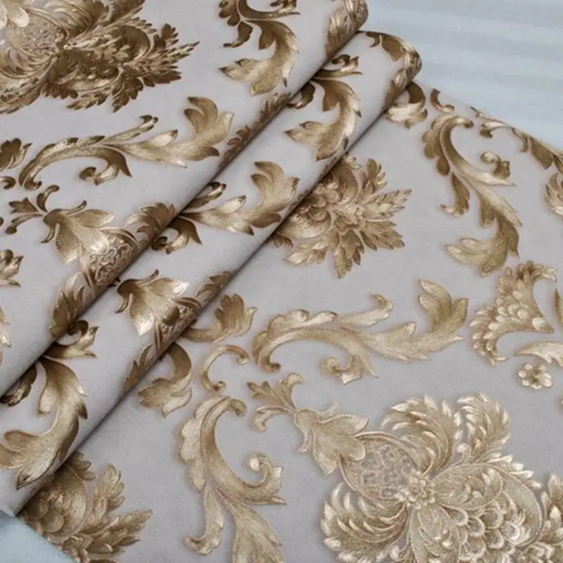 10M PVC Luxury Gold Metallic Textured Damask Wallpaper Roll Home Decor Wall Paper Roll Living Room Bedroom