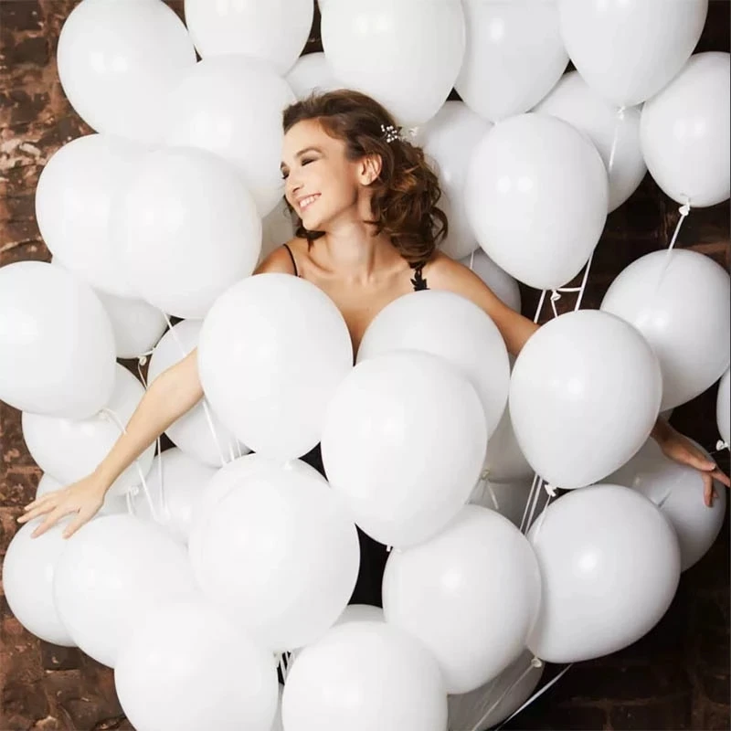 100pcs 10inch Matte Pure White Balloons Round White Art Shape Wedding Birthday Party Decoration Party Helium Balloons Air Globos