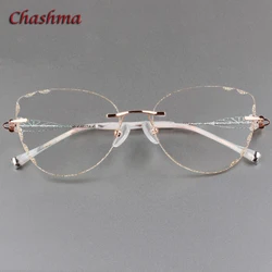 Chashma Cat Eye Titanium Prescrpiton Glasses Diamond Women Rimless Optical Frames Tint Colored Lenses