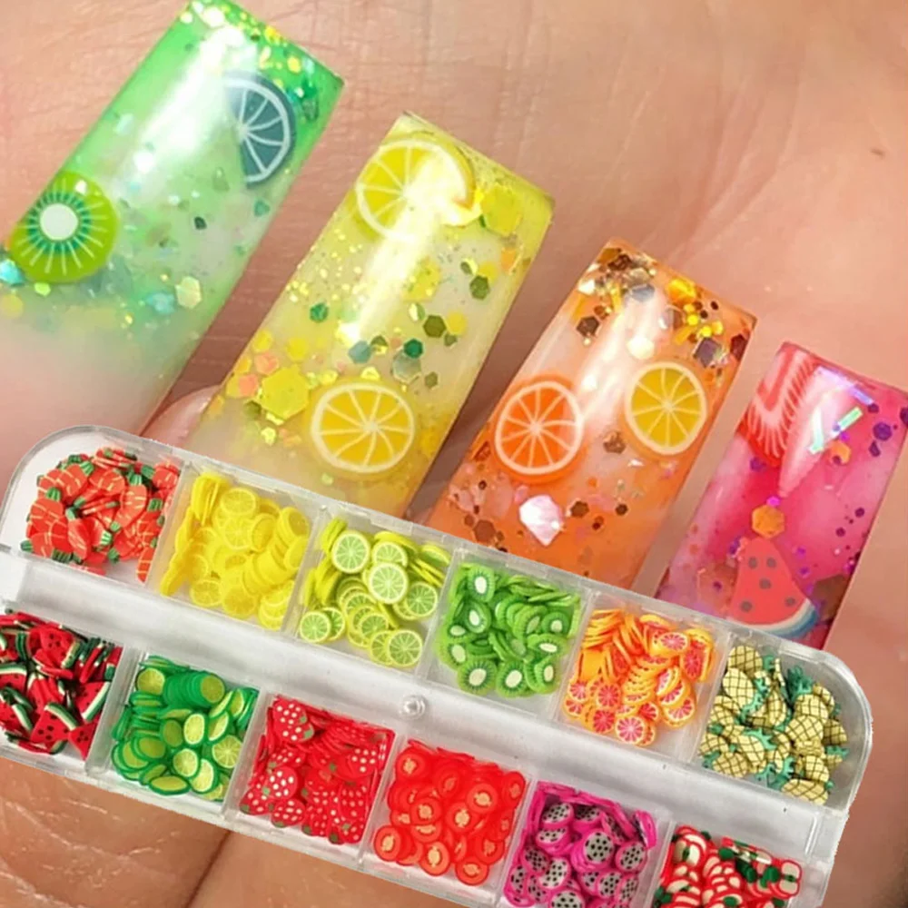 Mixed 3D Fruit Slices Sticker Polymer Clay DIY Designs Slice Lemon Nail Art Sliders Nails Art Decors Women Nail Tips Nail Art