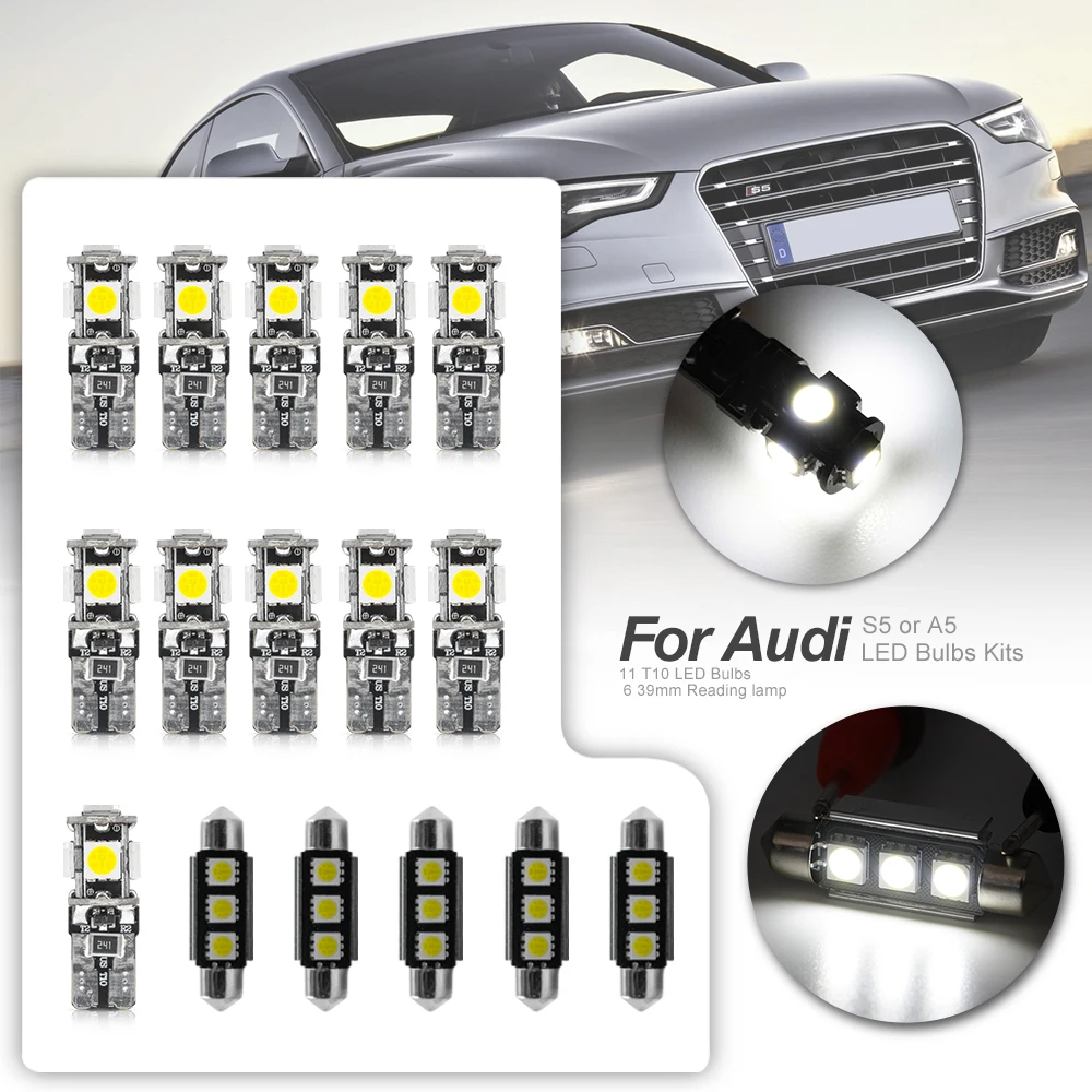 

17pcs Canbus Car White LED Light Bulbs Interior Package Kit For 2008-2012 Audi A5 S5 Map Dome License Plate Light Lamp No Error