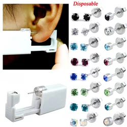2PC Birthstone Sterilized Disposable Ear Piercing Gun CZ Crystal Ear Studs Safety No Pain Ear Piercing Tool Body Jewelry Gifts