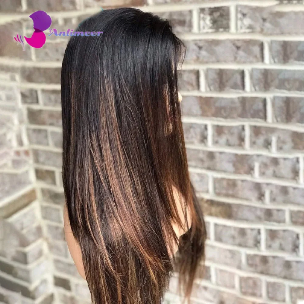 Peruca reta marrom ombre para mulheres, peruca base de seda, cabelo de bebê pré-arrancado, cabelo humano brasileiro, 13x6, 13x4 com renda