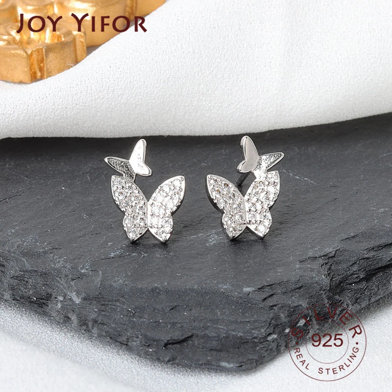 925 Sterling Silver Tidak Teratur Kupu-kupu Zirkon Gaya Kecil Stud Anting-Anting untuk Wanita Sterling Perhiasan Perak