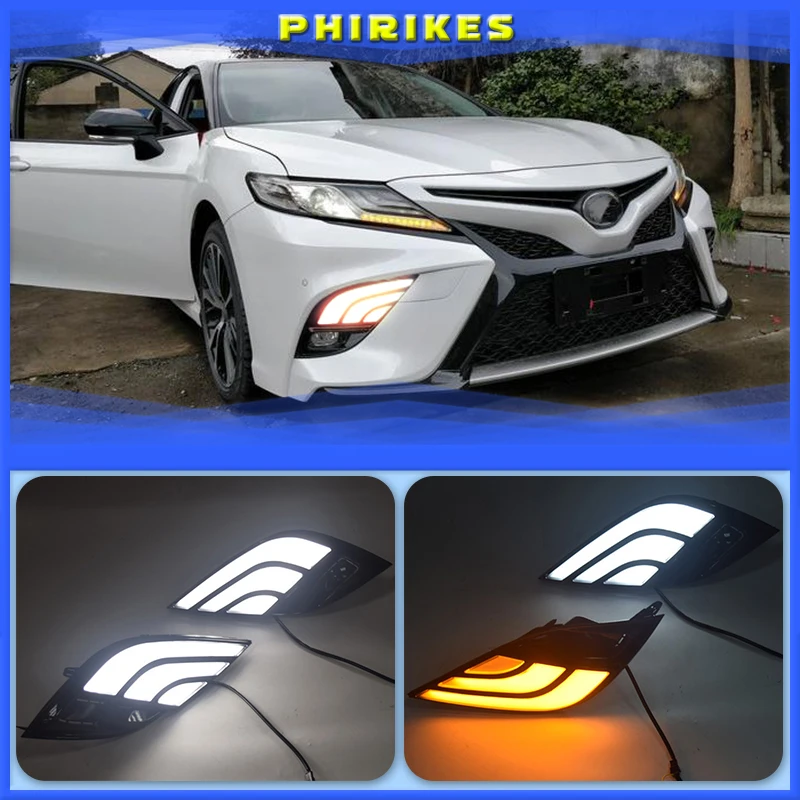 

For Toyota Camry SE 2018 2019 LED Daytime Running Light Bumper Fog Lamp DRL With Yellow Turn Signal Lamp