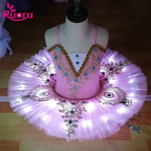 Imagen 1 del producto Ruoru falda de tutú de Ballet profesional para niños y niñas, Vestido de bailarina, disfraz de baile con tutú Led, Vestido de cisne para panqueques