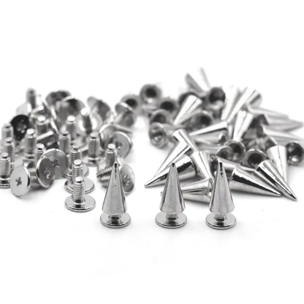 20Pcs Silver Cone Rivet Screw Punk Style Stud Leathercraft Spikes DIY Craft Supplies Clothes Bags Shoes Accessories 5.8*12mm