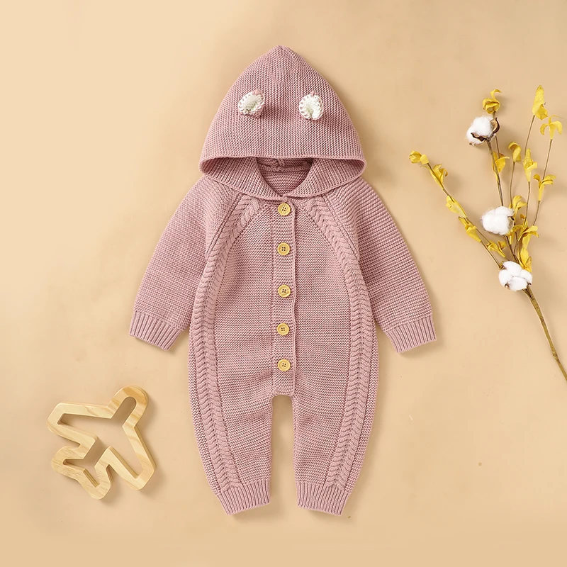 Infant Baby Rompers Long Sleeve Autumn Newborn Bebe Jumpsuit Outfits Knitted Toddler Girls Boys Clothing Fashion Hooded Playsuit