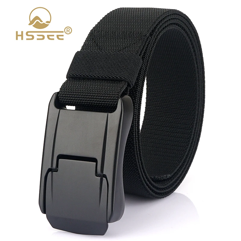 HSSEE 95cm to 125cm Elastic Belt for Men Alloy Metal Buckle Casual Belt Tactical Outdoor Jeans Belt Stretch Waistband Male Gift