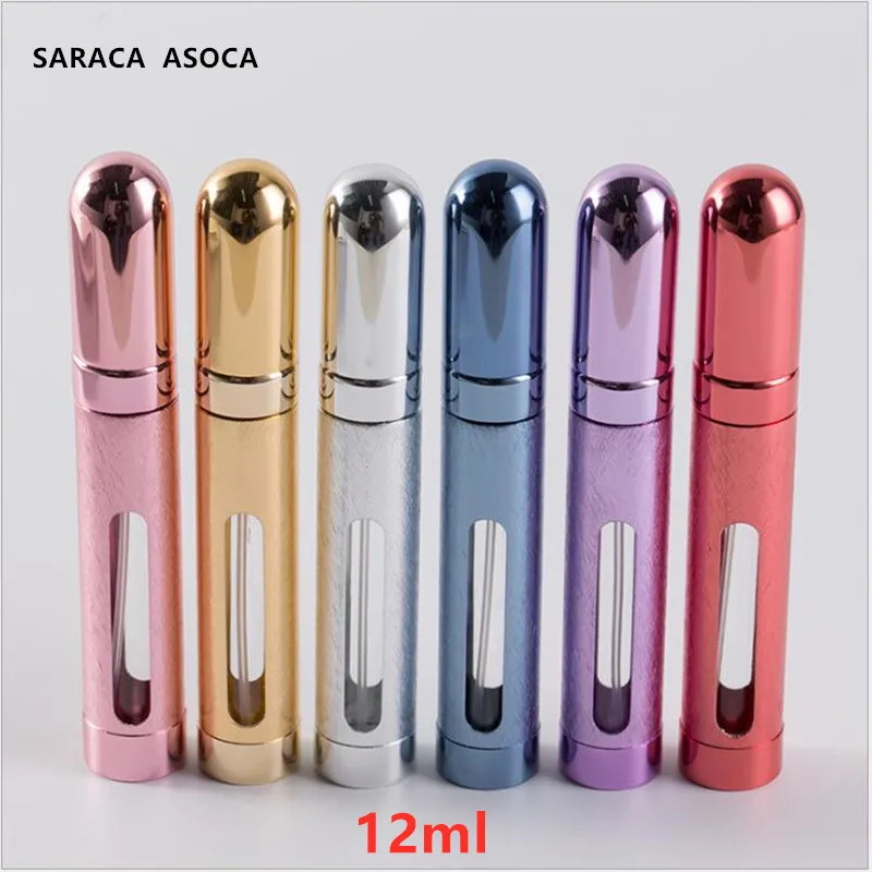 

30pcs/lot 12ml Glass Tank Portable Perfume Bottles Anodized aluminum Spray Travel Make Up Refillable Bottle