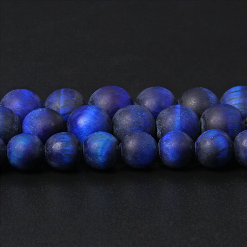 Natural Stone Blue Lapis Lazuli Tiger Eye Beads Matte Round Loose Spacer Beads for Jewelry Making DIY Bracelet 4/6/8/10/12mm