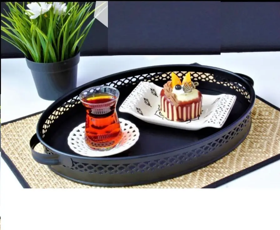 DOLBOVI Black Wrought Iron Lux tray, Breakfast tray, Black Presentation tray, Black tray tray поднос plateau de service